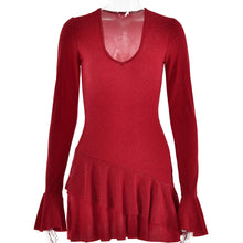 Load image into Gallery viewer, Autumn Deep V Plunge neck Dress Women Flared Sleeves Tight Sexy Sheath Dress