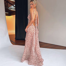 Load image into Gallery viewer, Summer Women Strap Floral Sexy Backless High Split Tied Dress Women