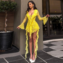 Load image into Gallery viewer, Women Clothing Lace Lotus Leaf Streamer Long Sleeve with Safety Pants Short Dress