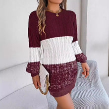 Load image into Gallery viewer, Autumn Winter Casual Color Matching Twist Lantern Sleeve Woolen Dress Women Clothing