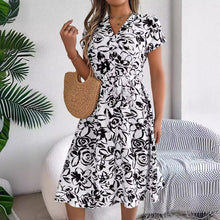 Load image into Gallery viewer, Spring Summer Casual V neck Buttons Batwing Sleeve Floral Swing Dress Women Clothing