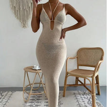 Load image into Gallery viewer, Women Clothes Sexy Sexy Cutout Lace Up Halter Spaghetti Straps Stitching Dress Maxi Dress Women