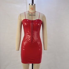 Load image into Gallery viewer, Leather Tube Top Package Hip Dress Autumn Sexy Backless Waist Trimming Off Neck Women Dress