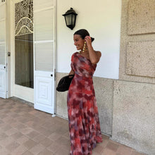Load image into Gallery viewer, Printed Mesh off Shoulder Vacation Slim Fit Bottoming Dress