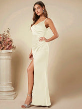 Load image into Gallery viewer, Women Spring Summer Satin Sling Dress Sexy Backless Pleated Dress Bridesmaid Dress