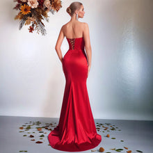 Load image into Gallery viewer, Tube Top Fishtail Evening Dress Cocktail Annual Meeting Host Bride Toast Dress Split Long Slim Dress