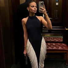 Load image into Gallery viewer, Summer Women Clothing Sexy Halter Backless Pleated Contrast Color Slim Fit Sheath Dress