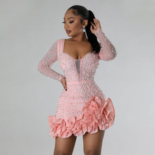 Load image into Gallery viewer, Drilling Bubble Beads Dress Short Dress Women Long Sleeve Square Collar