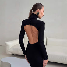 Load image into Gallery viewer, Spring Elegant Black Sexy Backless Knitted Slim Fit Long Sleeved Turtleneck Dress for Women