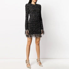 Load image into Gallery viewer, Bright Silk Woolen Fringe Long Sleeved Slim Fit Short Dress High Quality Women Clothing