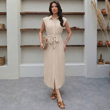 Load image into Gallery viewer, Summer Elegant Office Vacation Solid Color Shirt Collar Waist Dress