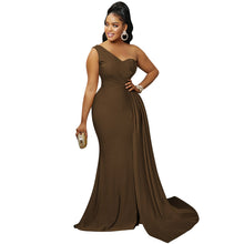 Load image into Gallery viewer, Solid Color Party Tight One Shoulder Sleeve Dress Maxi Dress Women