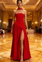 Load image into Gallery viewer, Tube Top Solid Color Split Dress Sexy Backless Halter Ribbon Dress