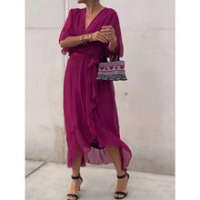 Load image into Gallery viewer, Women Clothing Solid Color Tied Maxi Dress Batwing Sleeve Irregular Asymmetric Dress