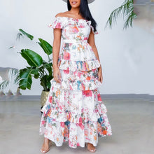 Load image into Gallery viewer, Women Summer round Neck Long Sleeve Printed Ruffled Maxi Dress Vacation Dress for Women