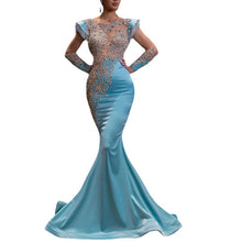 Load image into Gallery viewer, Daily Light Blue Fishtail Banquet Long Alluvial Gold Series Slimming Annual Party Evening Dress Women