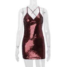 Load image into Gallery viewer, Women Clothing Sexy Bare Back Nightclub Sexy Sequined Lace up Sheath Short Dress