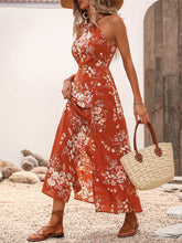 Load image into Gallery viewer, Women Clothing Japanese Summer High Waist Print Dress Vacation Split Halter Maxi Dress