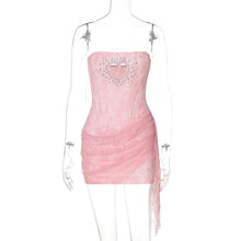 Load image into Gallery viewer, Women Clothing Rhinestone Hollow Out Cutout out Love Sexy Tube Top Stitching Lace Sheath Dress