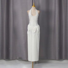 Load image into Gallery viewer, French Halter Solid Color Dress Spring Waist Tight Slimming Sheath Diamond Beaded Dress Women