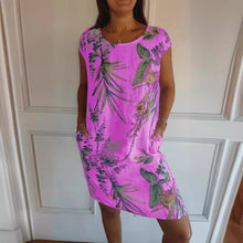 Load image into Gallery viewer, Women Clothing Summer Cotton Linen round Neck Printed with Pocket