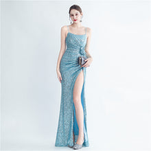 Load image into Gallery viewer, Gathers Sequ Handmade Floral Split Sling Simple Evening Dress