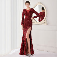 Load image into Gallery viewer, Cocktail Elegant Long Long Sleeve Sequined Atmosphere Fishtail Evening Dress