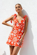 Load image into Gallery viewer, Summer Dress Printed V neck Lace up Mini Sling Dress