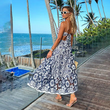 Load image into Gallery viewer, Sexy Sexy Vacation Dress Summer Pattern Print Halter Waist Hollow Out Cutout out Suspender Dress for Women