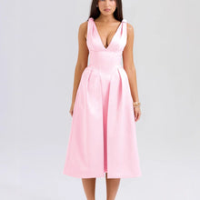 Load image into Gallery viewer, Summer Slim Strap Dress Solid Color V neck Elegant Dress