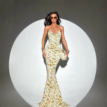 Load image into Gallery viewer, Spring Summer Waist Slimming Elegant Floral Strap Dress Deep V Plunge Vacation