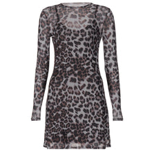 Load image into Gallery viewer, Women Autumn Personality Leopard Print Printed Mesh See through Dress