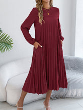 Load image into Gallery viewer, Women Clothing Spring Summer Casual Solid Color Long Sleeve Pocket Pleated Dress（Without Belt）