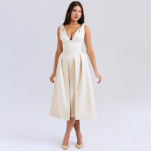 Load image into Gallery viewer, Summer Slim Strap Dress Solid Color V neck Elegant Dress