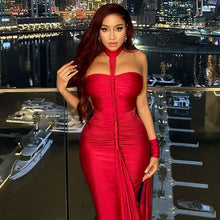 Load image into Gallery viewer, Solid Color Elegant Women Backless Lace up Tube Top Hip Pleated off Neck Dress Cocktail Dress