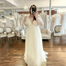 Load image into Gallery viewer, Pregnant Women Long Sheer Long Sleeve Mesh Maxi Dress Deep V Plunge Swing Dress