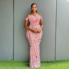 Load image into Gallery viewer, Sequ Maxi Dress off Shoulder Slim Hip Velvet Sequin Model Women Clothing