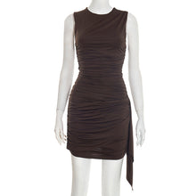 Load image into Gallery viewer, Women Clothing Spring Summer Simple Solid Color Asymmetric Sleeveless Pleated Ribbon Dress Women