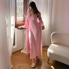 Load image into Gallery viewer, Women Knitted Long Sleeve Cardigan Sling Dress Set Autumn Soft Blouse