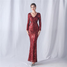 Load image into Gallery viewer, Positioning Floral Cutting Craft Magic Color Sequin Annual Meeting Wedding Long Sleeve Evening Dress