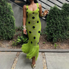 Load image into Gallery viewer, Autumn Sexy Hip Knitwear Dress Black Polka Dot Dress Swing Tassel Dress