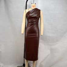 Load image into Gallery viewer, Women Clothing Tight Wrapped Chest Shoulder Faux Leather Dress Sexy Nightclub Dress