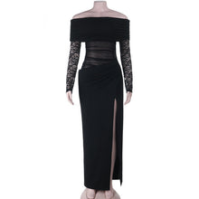 Load image into Gallery viewer, Autumn Sexy Sheer Mesh Lace off Shoulder Wrapped Chest Nipped Waist Sheath Dress
