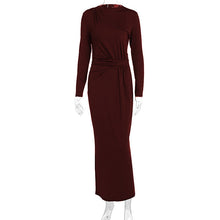 Load image into Gallery viewer, Autumn Women Long Sleeve Fitted Waist Pleated Slim Maxi Dress