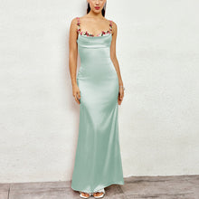 Load image into Gallery viewer, Long Sling Dress Sexy Summer Backless Lace up Silk Patchwork Edge Dress
