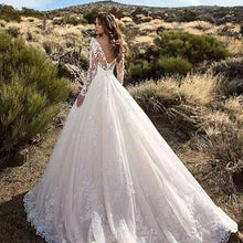Load image into Gallery viewer, Women Clothing Dress Long Sleeve Solid Color See through Lace Bridal Wedding Dress