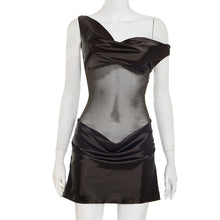 Load image into Gallery viewer, Women Clothing Summer Artificial Silk Stitching Mesh Sloping Shoulder Dress