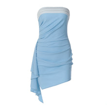 Load image into Gallery viewer, Women Clothing Autumn Color Contrast Patchwork Sexy Tube Top off Neck Ribbon Slim Dress