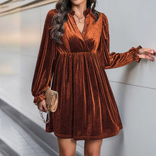 Load image into Gallery viewer, Long Sleeve Patchwork Autumn Winter Women Clothing Velvet Dress