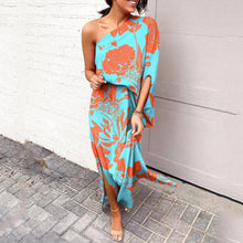 Load image into Gallery viewer, Summer Loose off Shoulder Waist Trimming Printing Dress Women